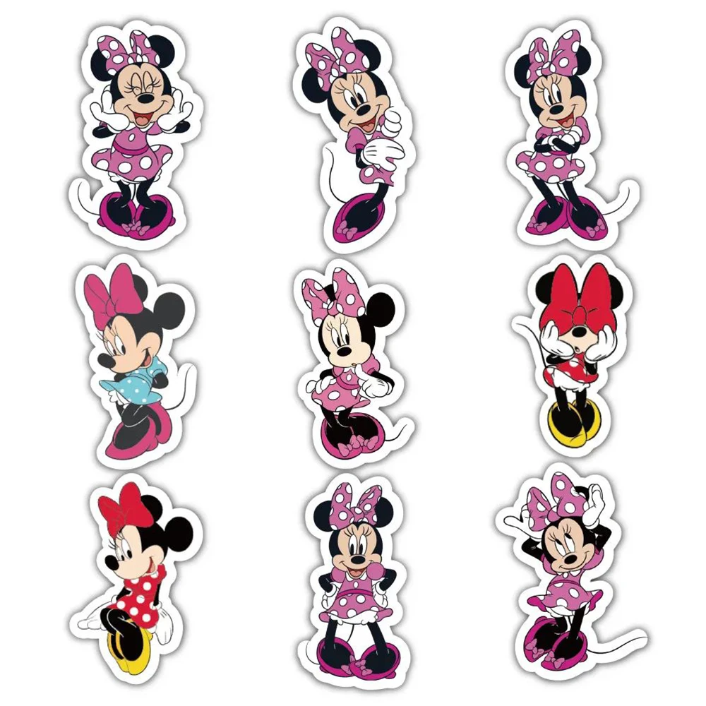 Autocollants Disney Cartoon Minnie Mouse, Rose, Mignon, Scrapbook, Kawaii, Esthétique, DIY, Ordinateur portable, Téléphone, 10 PCs, 30 PCs, 64PCs