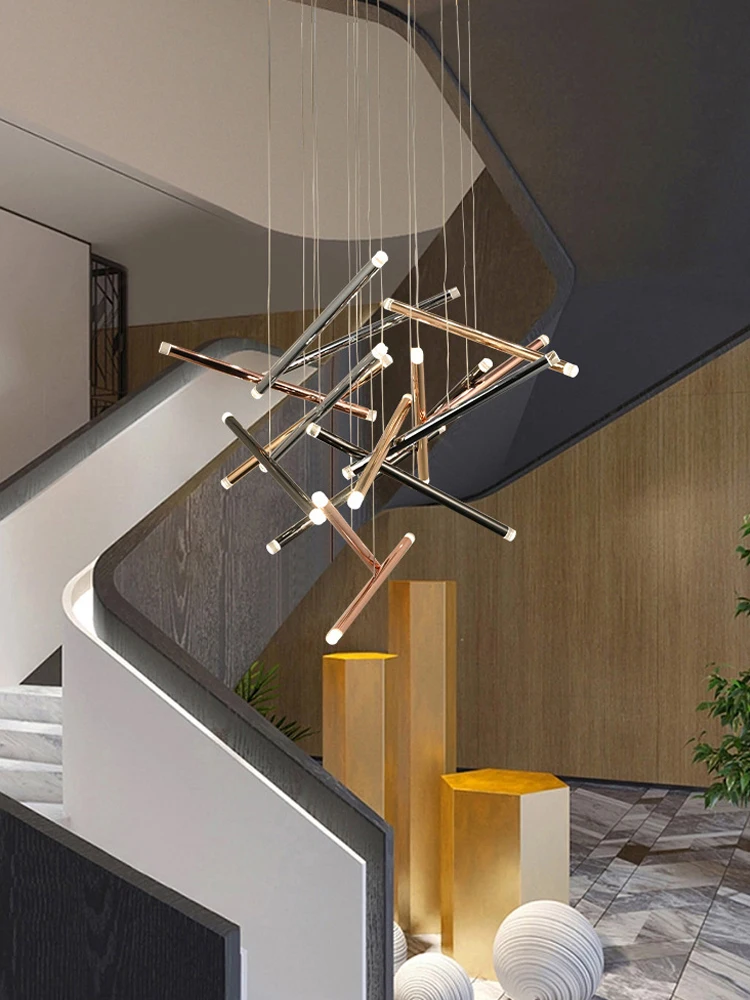 

Duplex Staircase Light Modern Minimalist And Luxurious Creative Loft Villa Living Room Rotating Staircase LED Long Pendant Light