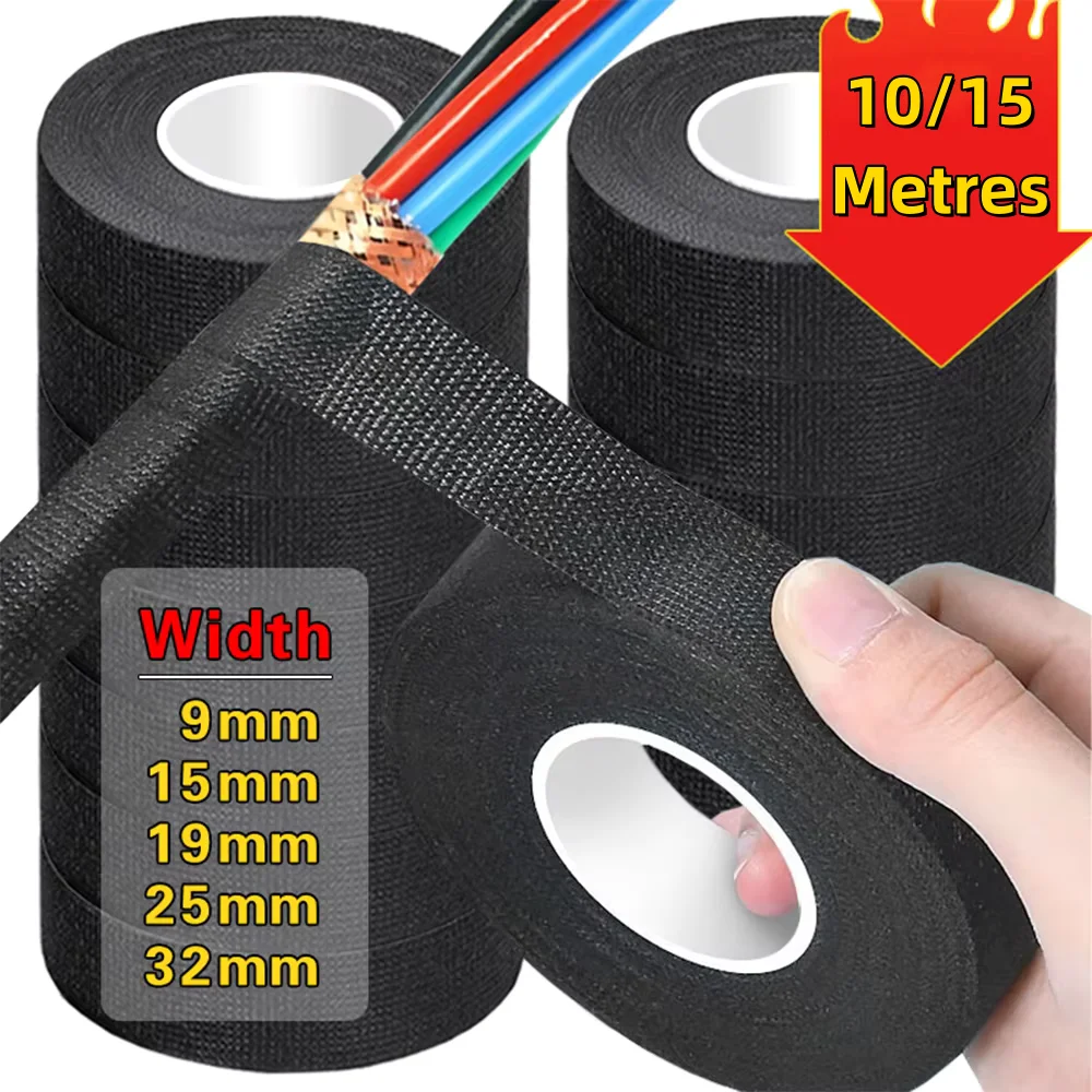 6 Rolls 10m High temperature Heat resistantsheath tape 9/15/19mm for automotive wiring harnesses wiring cable protection