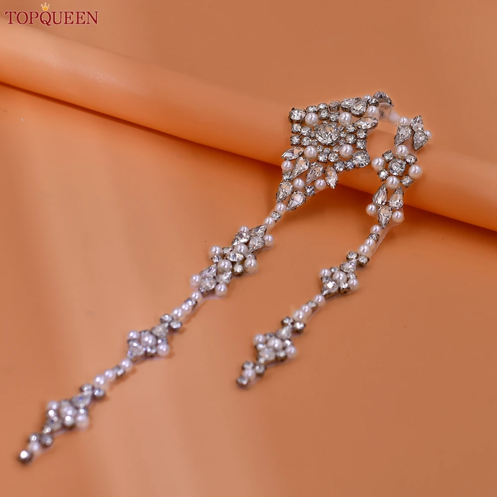 TOPQUEEN Handmade Wedding Belt Women's Dress Belt Pearl Rhinestone Applique Bridesmaid Belt Dinner Dress Waist Decoration S357