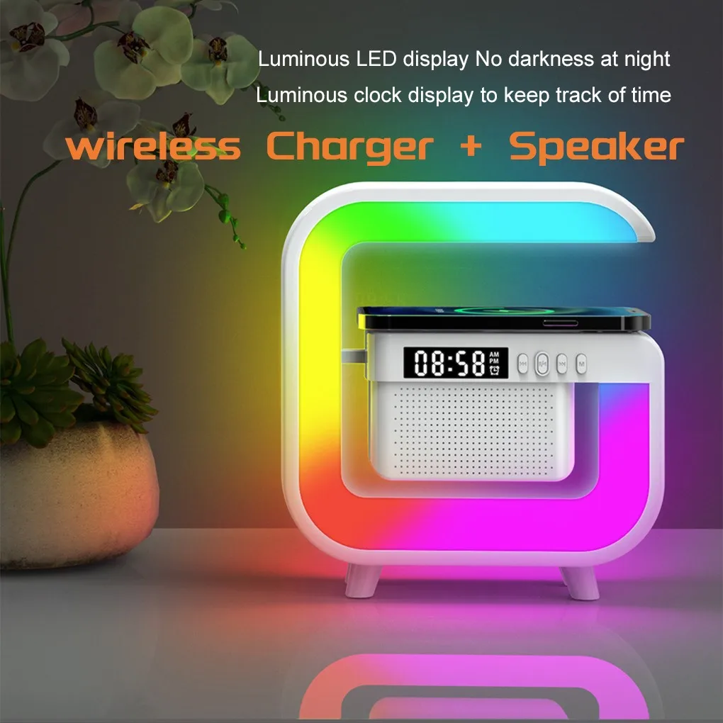 Multifunction Wireless Charger Stand Smart Bluetooth Speaker FM TF RGB Night Light Fast Charging Station for Phone