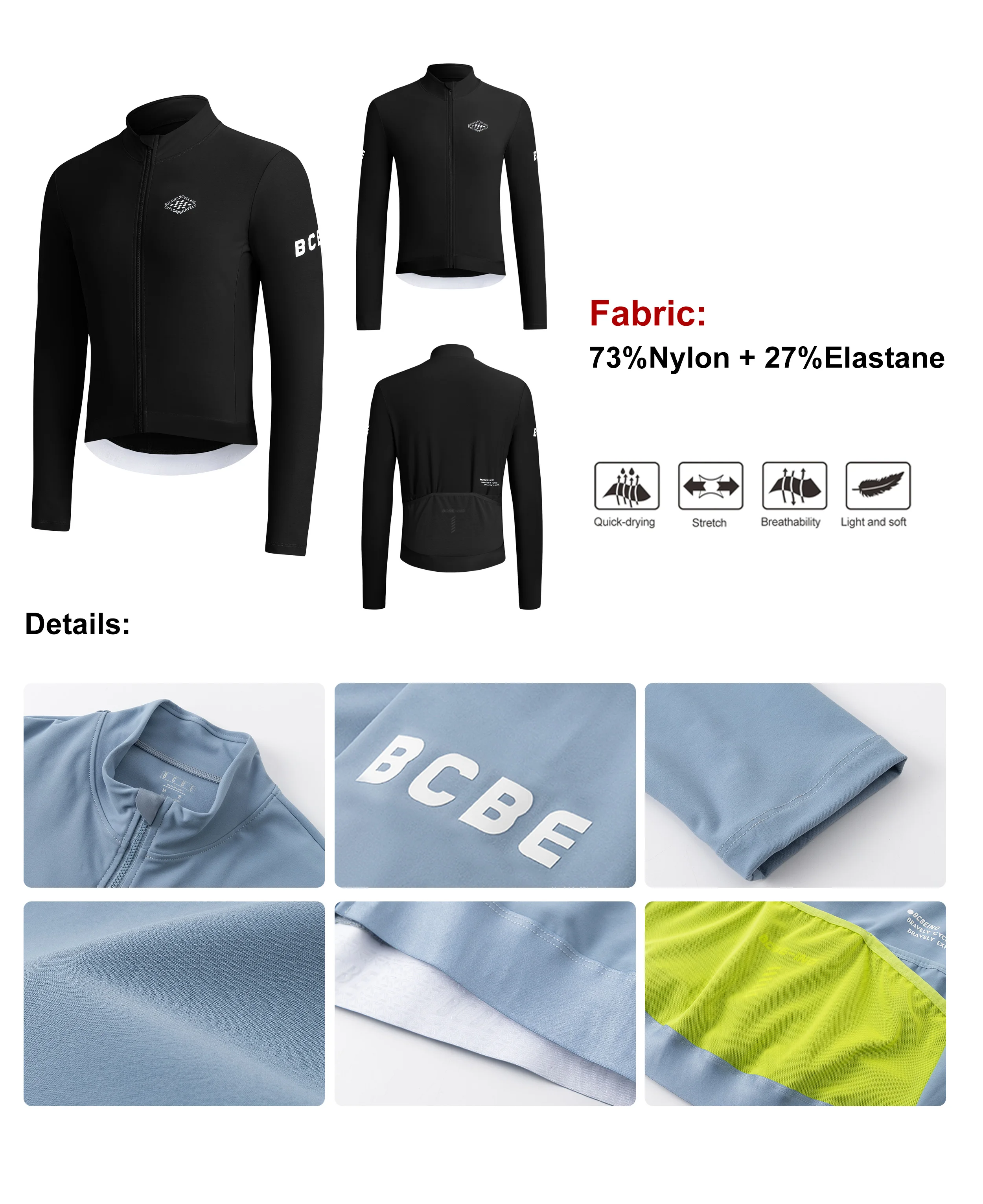 BCBE-ING Herren-Radtrikot für Winter und Herbst, Langarm, Thermofleece-Futter, Warmes Fahrradtrikot für Rennrad und Mountainbike – Detail 2