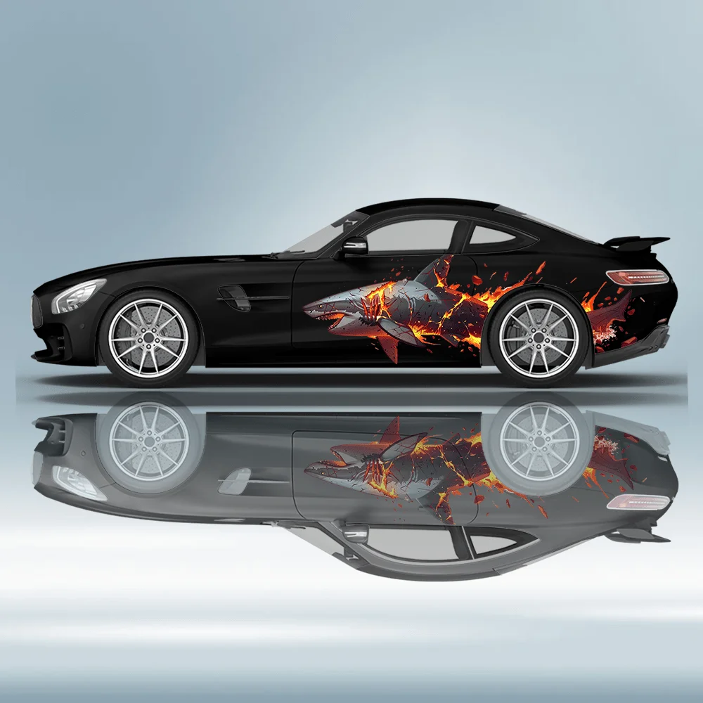 

Flame Lava Rock Shark Car Vinyl Wraps Decal Self-adhesive PVC Sticker Suitable for Trucks SUV Decoration Auto Accessories Gift