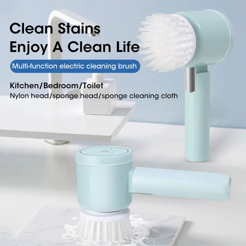Kitchen Home Handheld Foldable Dishwashing Brush Cleaning Tool USB 5 in 1 Grooved Multifunctional Brush Electric Cleaning Brush