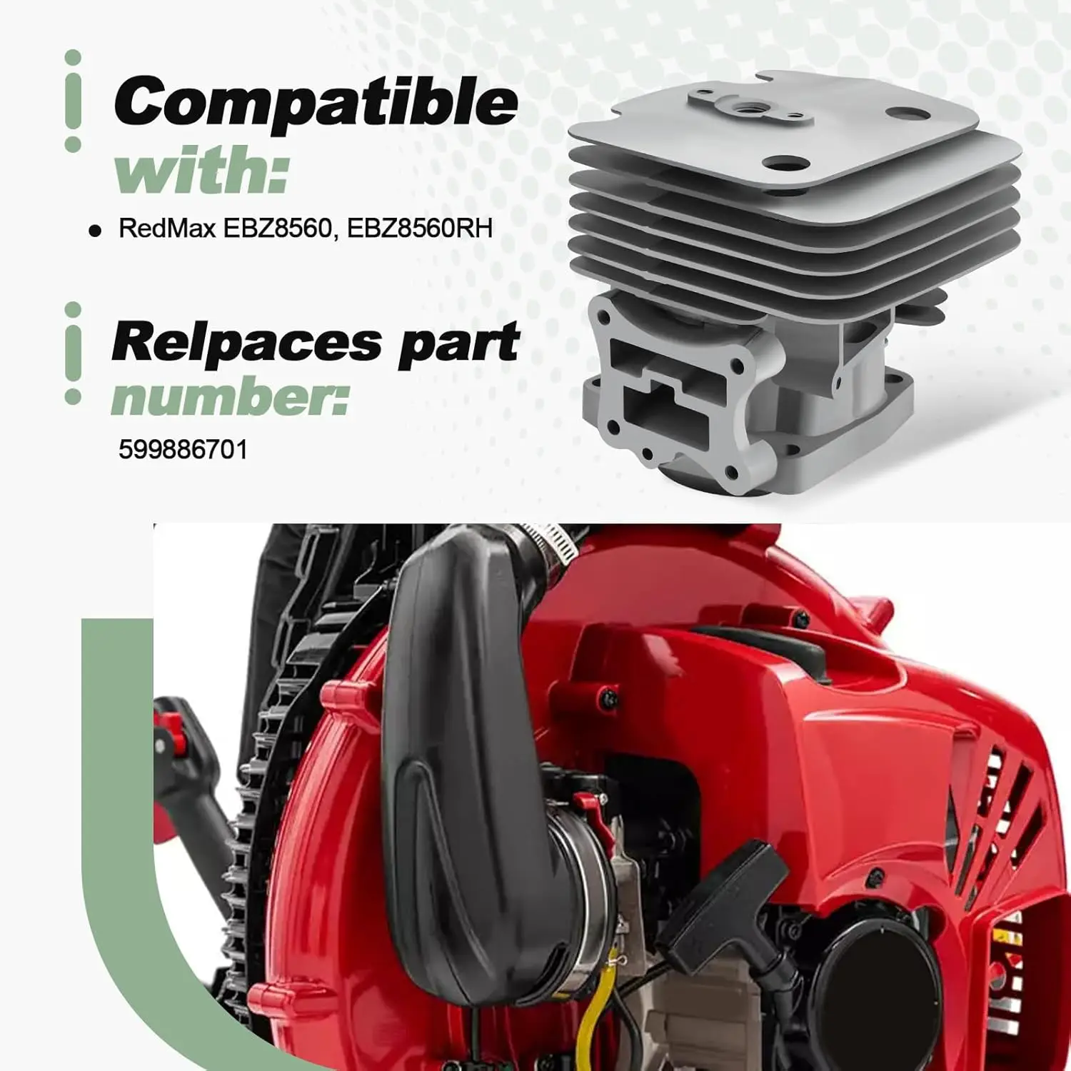 Cylinder Piston Kit with Gaskets and Spark Plug Compatible with RedMax EBZ8560 EBZ8560RH Backpack Leaf Blower Replace 599886701