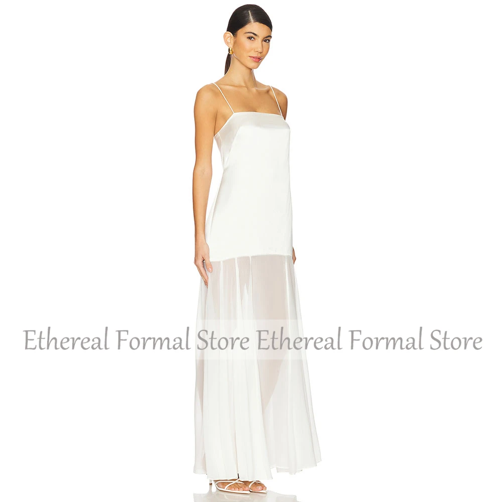 Ivory Chiffon Women's Evening Dress Spaghetti Straps Prom Gown Sleeveless Ankel Length  A Line Simlple Formal Party Dress