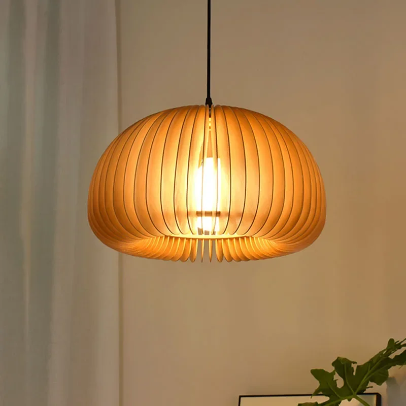 

Japanese pendant lights Adjustable E27 Creativity design wooden lampshade Dining Room Bedroom farmhouse light fixtures