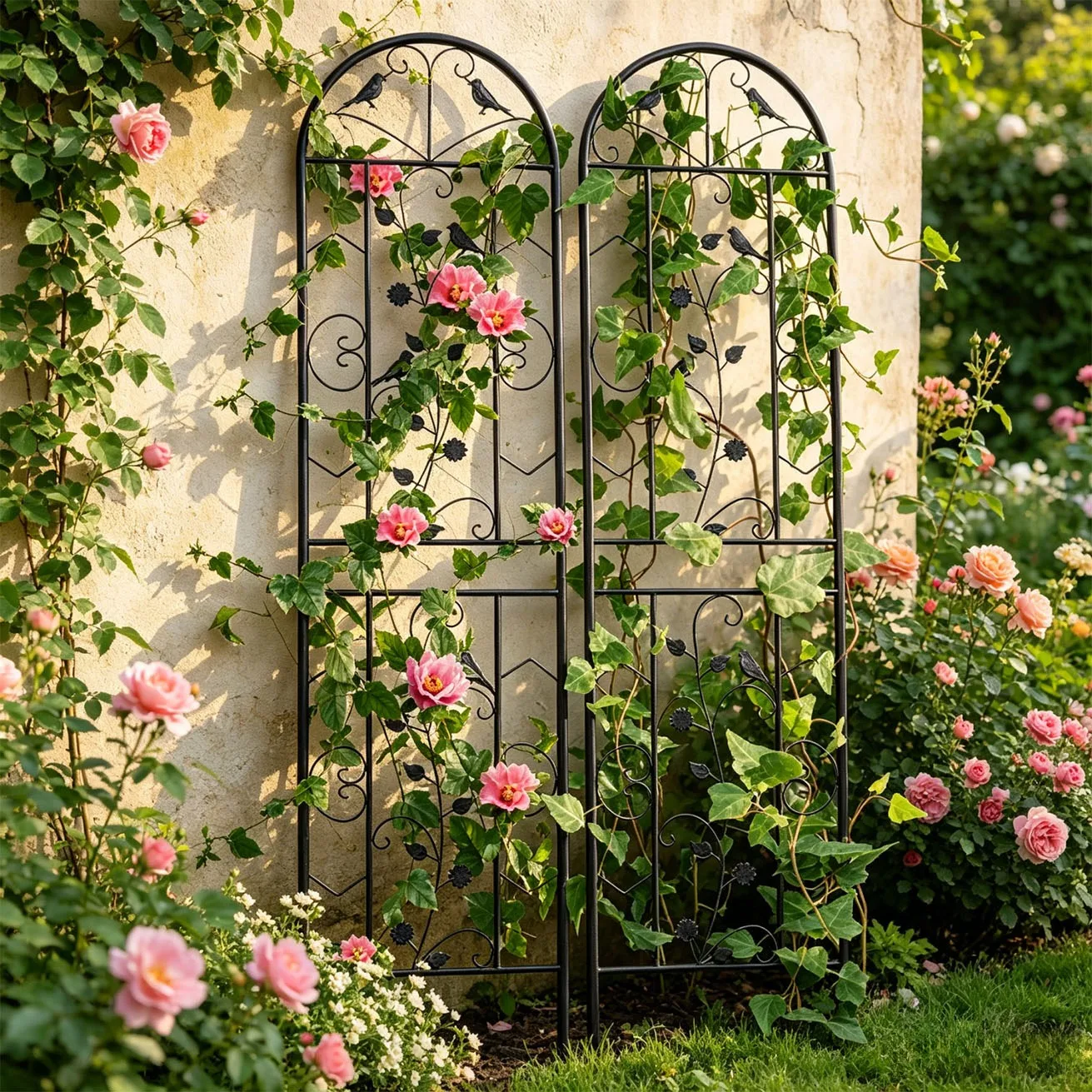 2PCS Metal Garden Trellis Fence for Outdoor 83 Inch Table Anti-Rust Climbing Plant Flower Panels Screen Edge Border