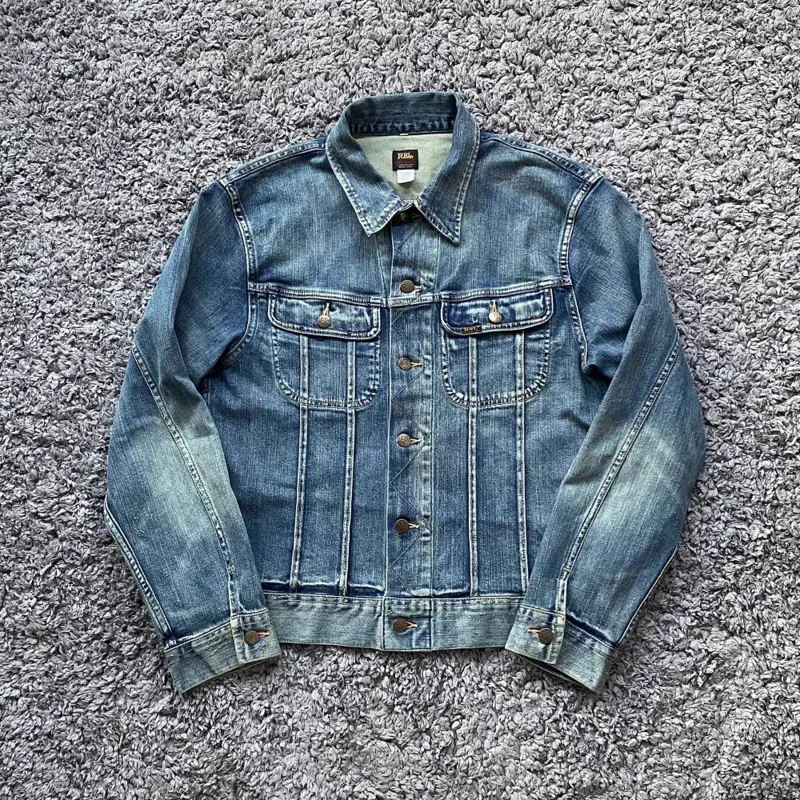 RRL American retro denim jacket Storm Rider motorcycle washed old vintage blue dyed denim jacket