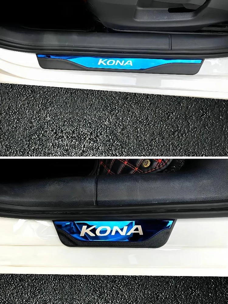 For HYUNDAI KONA 2024 2023 2022 2018 2019 2020 2021 EV Car Accessories Scuff Plate Door Sill Protection Cover Trim