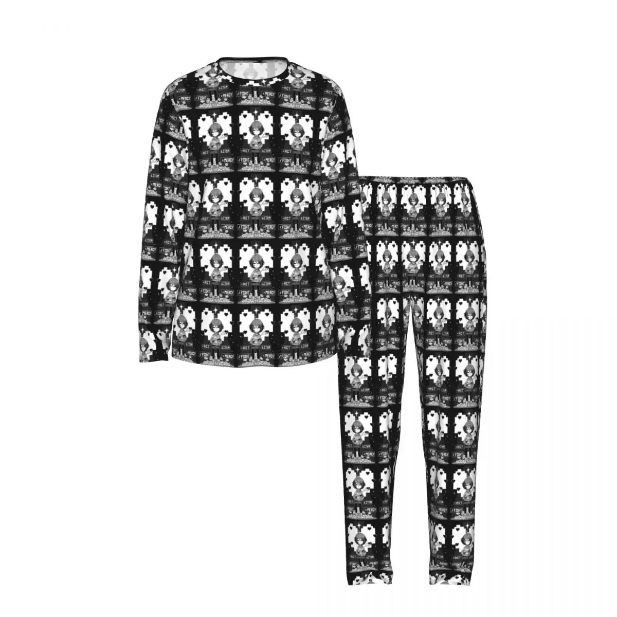 Undertale Cartoon Round Neck Long Sleeves Nightdress for Sleeping Sleepshirts Women Soft Pajama Set Long Pants