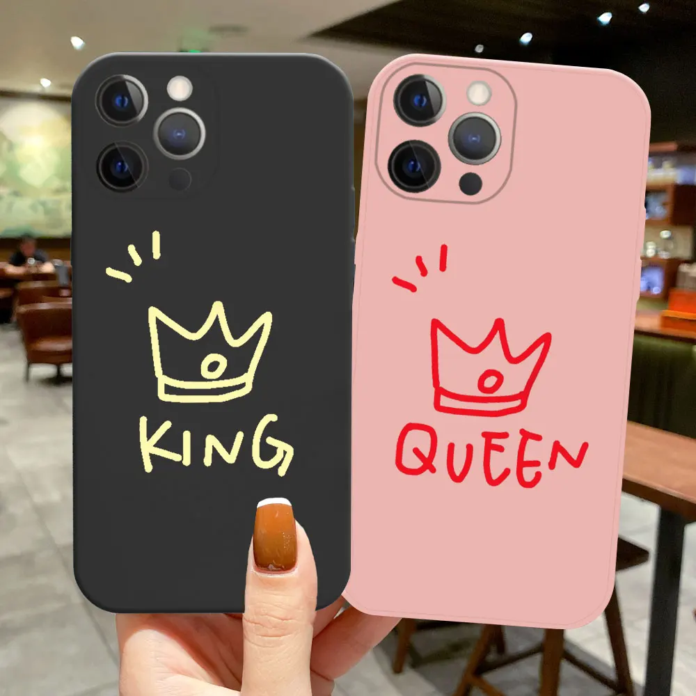 King Queen Fashion Cute Couple Phone Case For iPhone 13 12 11 Pro Max 13 Mini XS Max XR X 7 8 Plus SE 2020 soft silicone cover