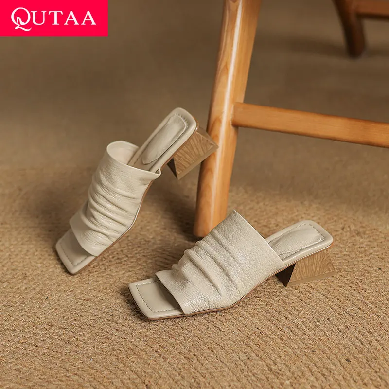 

QUTAA 2025 Fashion Summer Women Sandals Shoes Sexy High Heels Real leather Slippers Open Toe Party Shoes Office Size 34-43