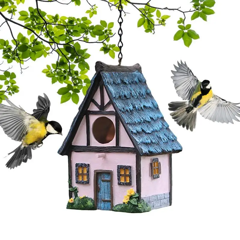 

Resin Bird House Waterproof Parrots Hanging Nest Sun Proof Parakeet Cage Weather Resistant Train Bird House For Outdoor