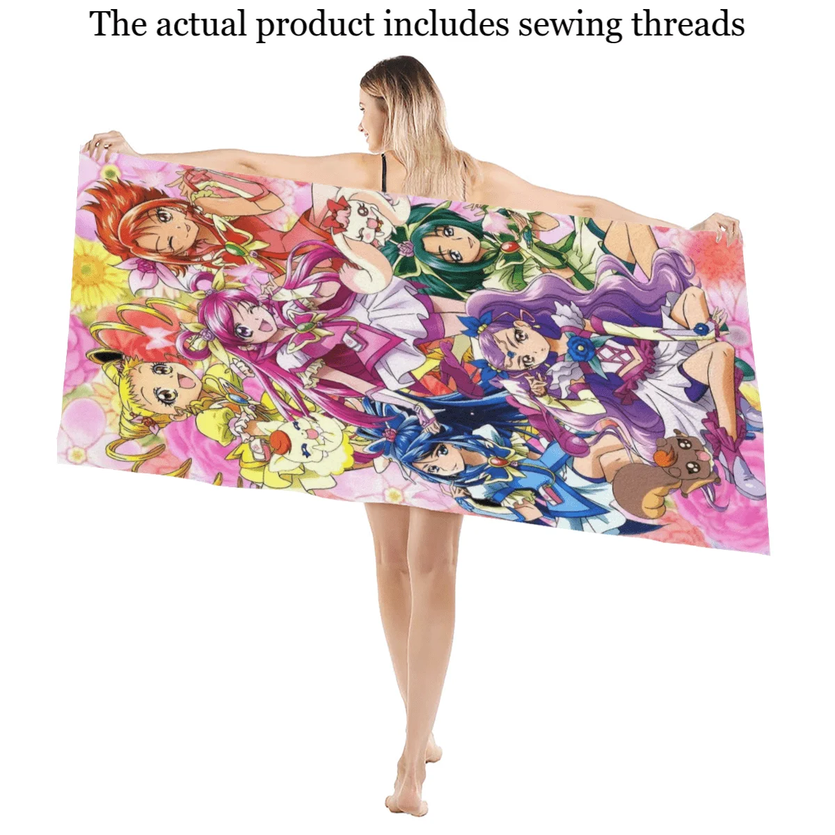 1pc Cute Y-Yes P-PreCure Beach Towel Microfiber Quick Dry Anime Bath Towel For Pool Beach Travel Magical Girl Anime Fans Gift
