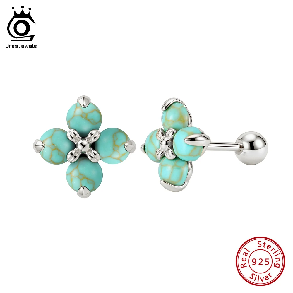 

ORSA JEWELS S925 Silver Vintage Turquoise Stud Earrings Dainty Earrings with Turquoise Stone Bohemian Statement Jewelry GME53