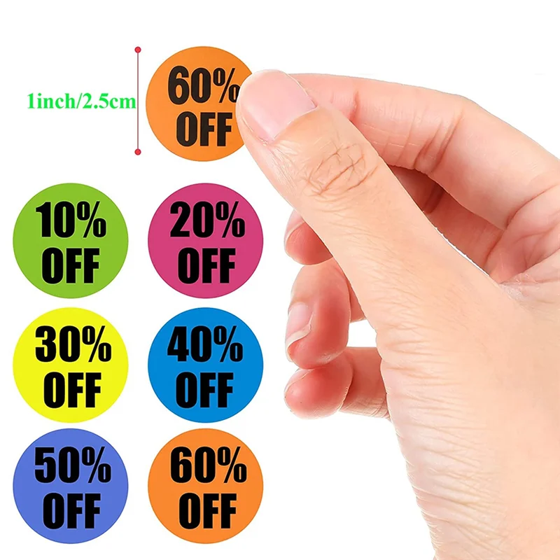 3000 PCS Sales Tags 10 To 60 Percent Off Label Discount Garage Sale Stickers Circle Pricemarker Tag Sticker Best-Selling