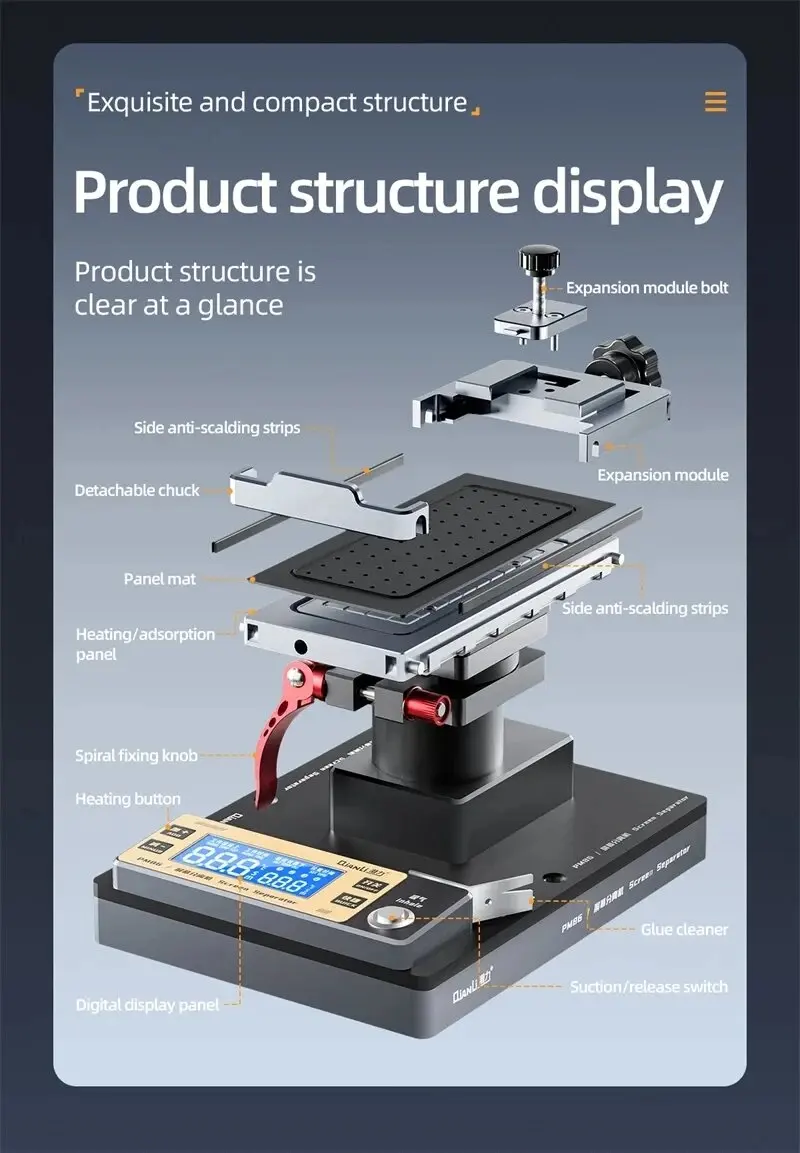 

Qianli PM86 360° Rotating Heating Machine Universal Screen Disassembling Separator Mobile Phone LCD Screen Frame Removal Tool