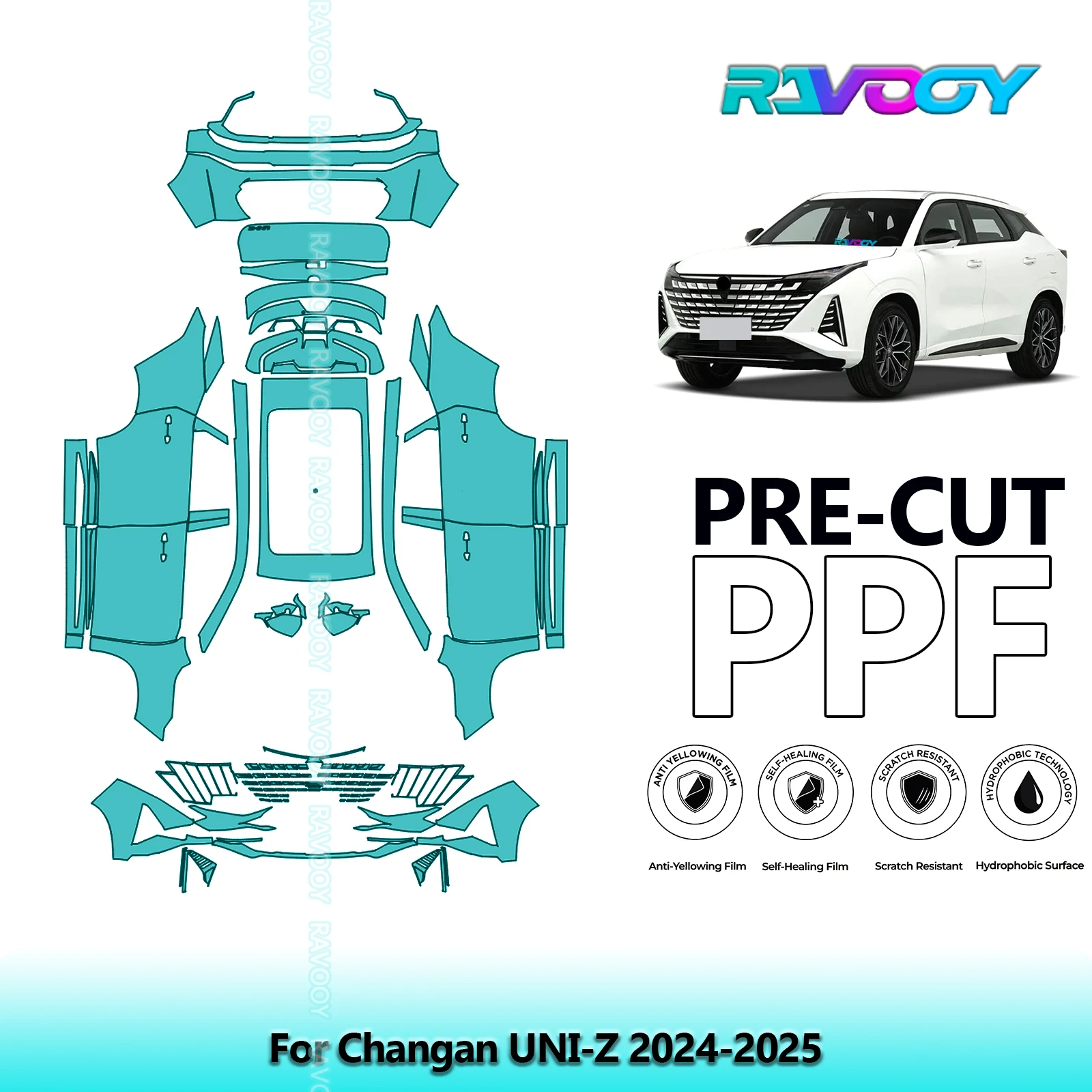For Changan UNI-Z 2024-2025 Full Body 8.5Mil Pre-Cut Paint Protection Film PPF Stone Chip Kit | Clear/Matte/Black Finish Options