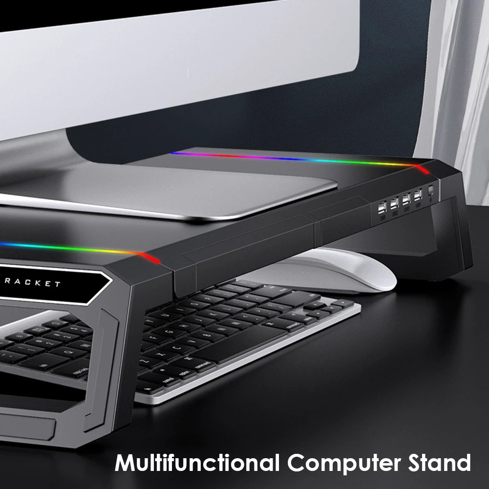 T1 Laptop Monitor Stand Riser RGB Support with 4 USB Mobile Phone Holder Drawer Storage Box heightening bracket for PC