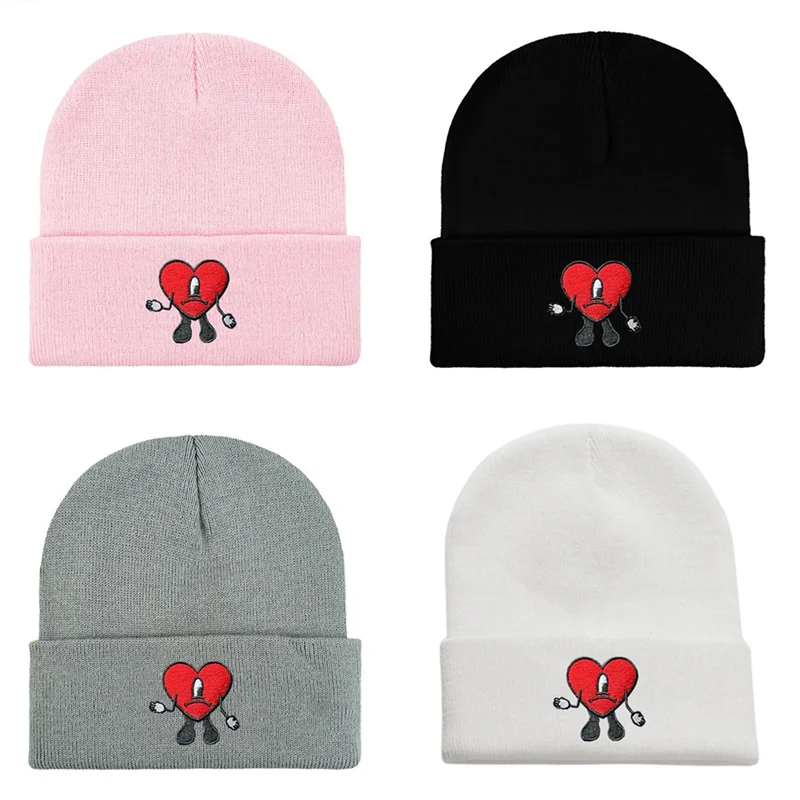 

Аниме Bad Bunny, теплая шапка, ветрозащитная универсальная вязаная шапка с вышивкой, индивидуальная трендовая уличная шапка, костюм для вечеринки