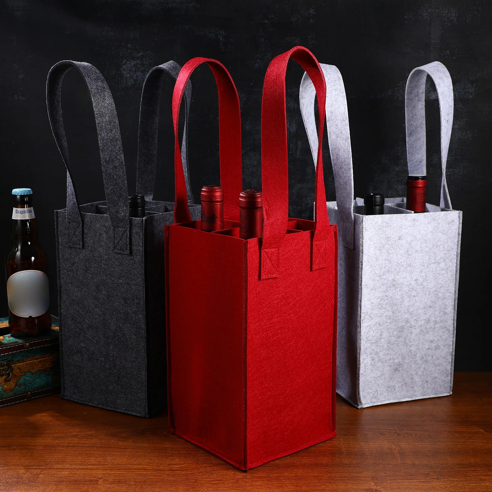 

3 Pcs Bag Bottle Packaging Gift Portable Felt Reusable Tote For Brandy Whisky Picnic Kitchen