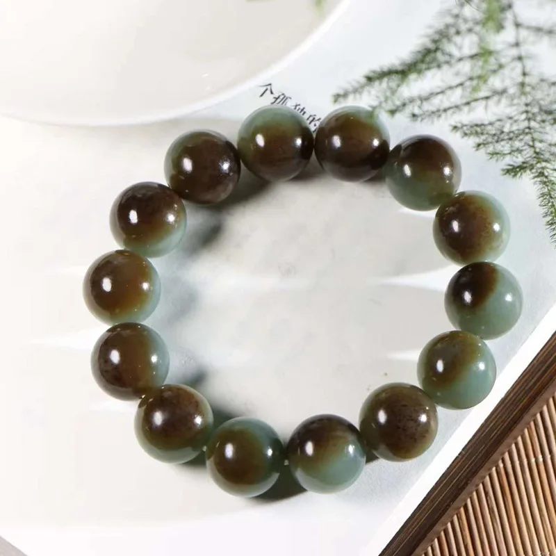 

Natural Hetian Xinjiang Qiemo Brown Pretty Sugar Pearl round Jade Bracelet for Men and Women