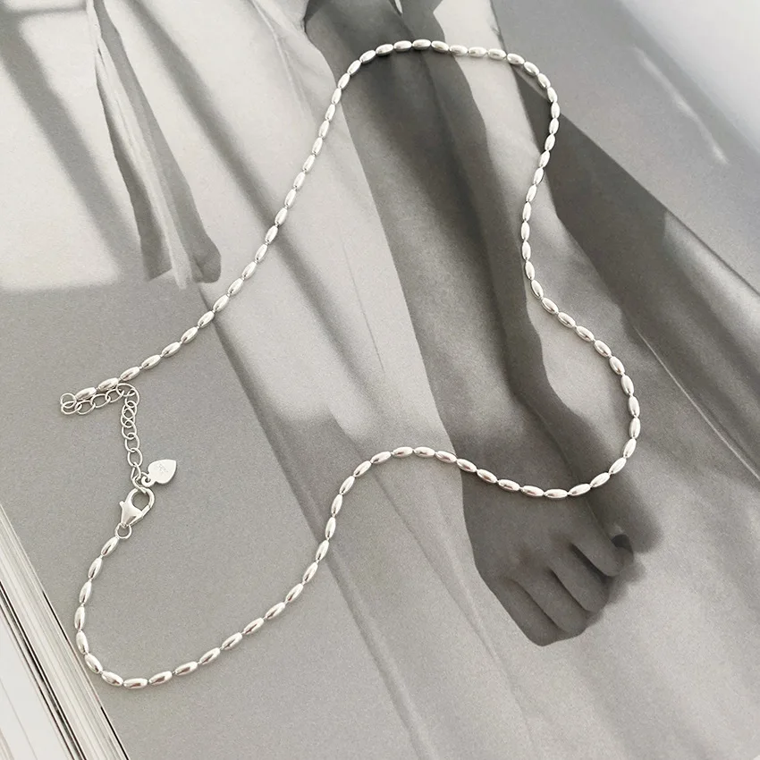45/55CM Length 925 Sterling Silver Neck Rugby Rice Grains Chain Necklaces Women Luxury Jewelry Charms Accessories Argent 925 image 3