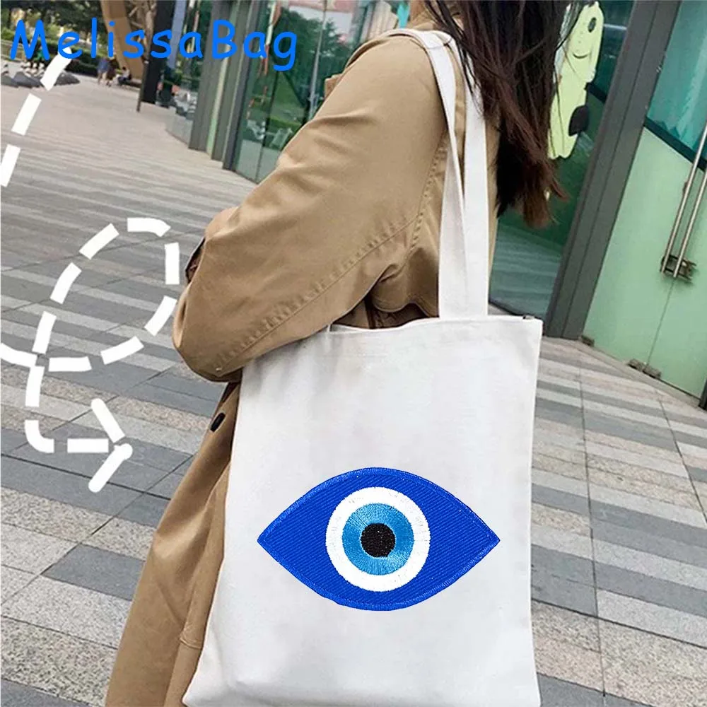 Blue Evil Eye Good Luck Hamsa Hand Colorful Mandala CRETE GREECE Cute Gift Women Canvas Shoulder Tote Bag Shopper Cotton Handbag