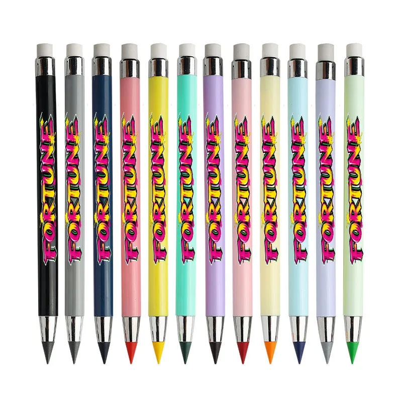 12 pacotes de lápis eterno com padrão de texto inspirador, cor macaron, não é fácil de quebrar, lápis de cor para esboço de estudante