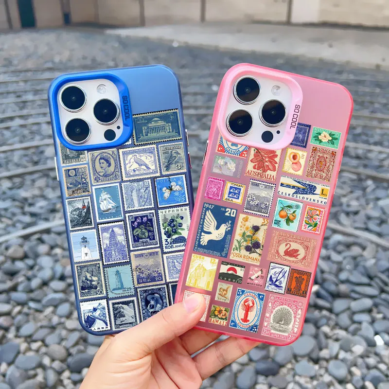 ختم الكولاج نمط التغطية الكاملة حافظة هاتف ليزر آيفون 16 15 14 برو ماكس بلس 13 ميني 12 11 برو ماكس أغطية مقاومة للصدمات