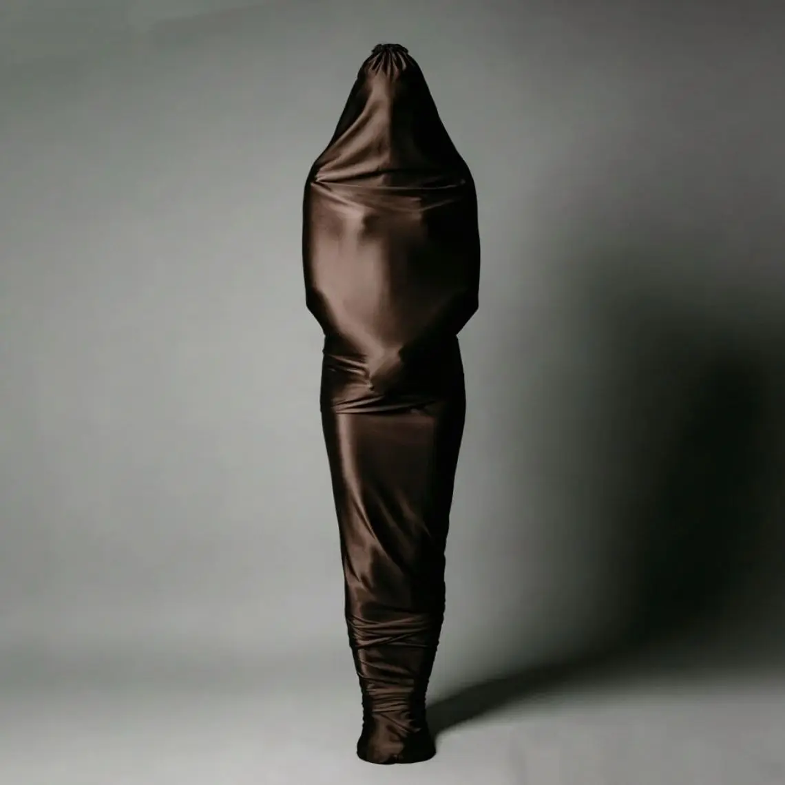 

Glossy Coffee Satin Silk Maxi Dress Ice Silk Wrapped Sexy Long Sleeping Bag