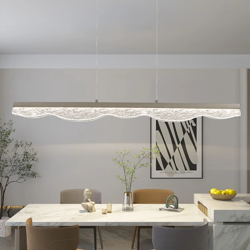 Italian Minimalist One-word Long Restaurant Pendant Lamp 2026 New Light Luxury High-end Resin Texture Acrylic Chandelier