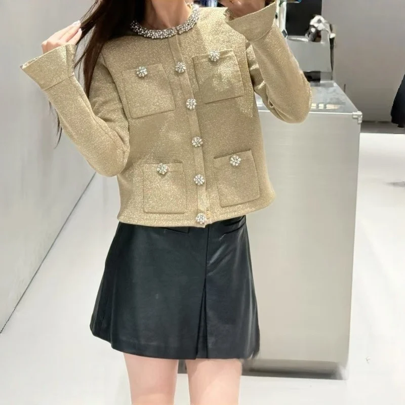 

Ранняя весна мода украшенный бриллиантами женский вязаный кардиган без рукавов для женщин повседневный свободный крой