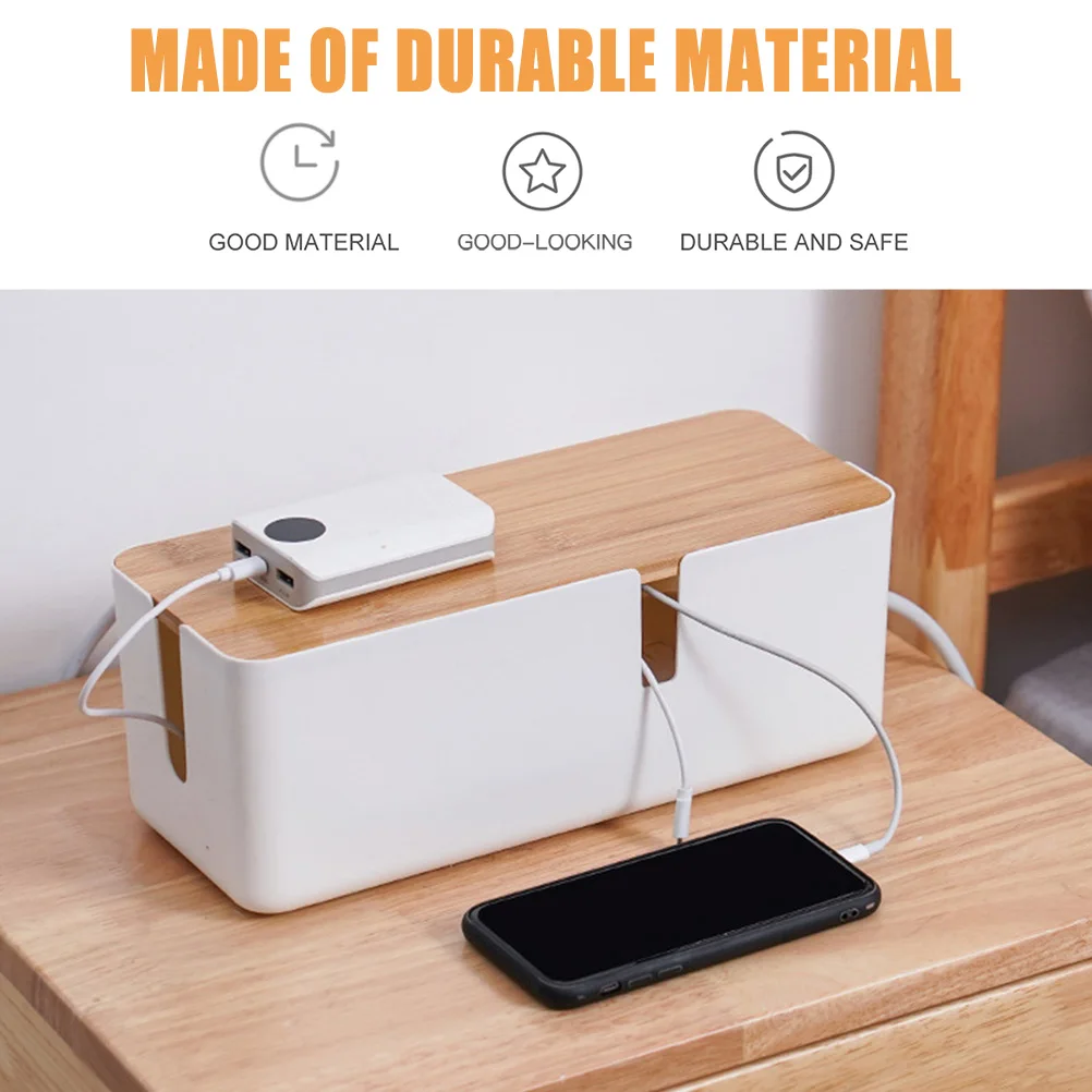 

Cable Power Strips Storage Boxes Bamboo Cable Storage Box Lid Dustproof Tidy Organizer For Cords Chargers Adapters
