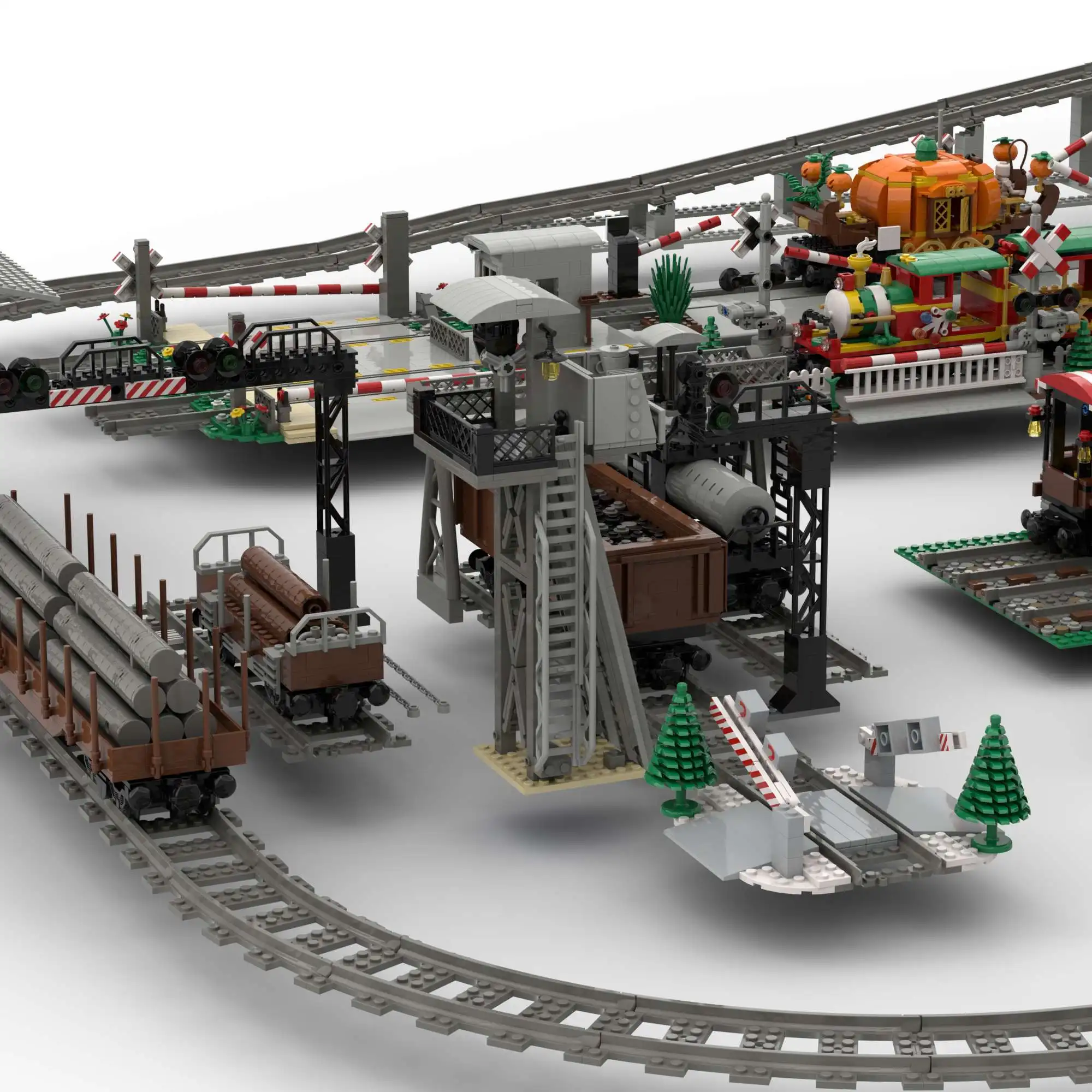 MOC-model voor treinwagens, aandrijfvoertuig voor spoortransportvoertuig, indicatielampje voor spoorliftpaal, treinaccessoires