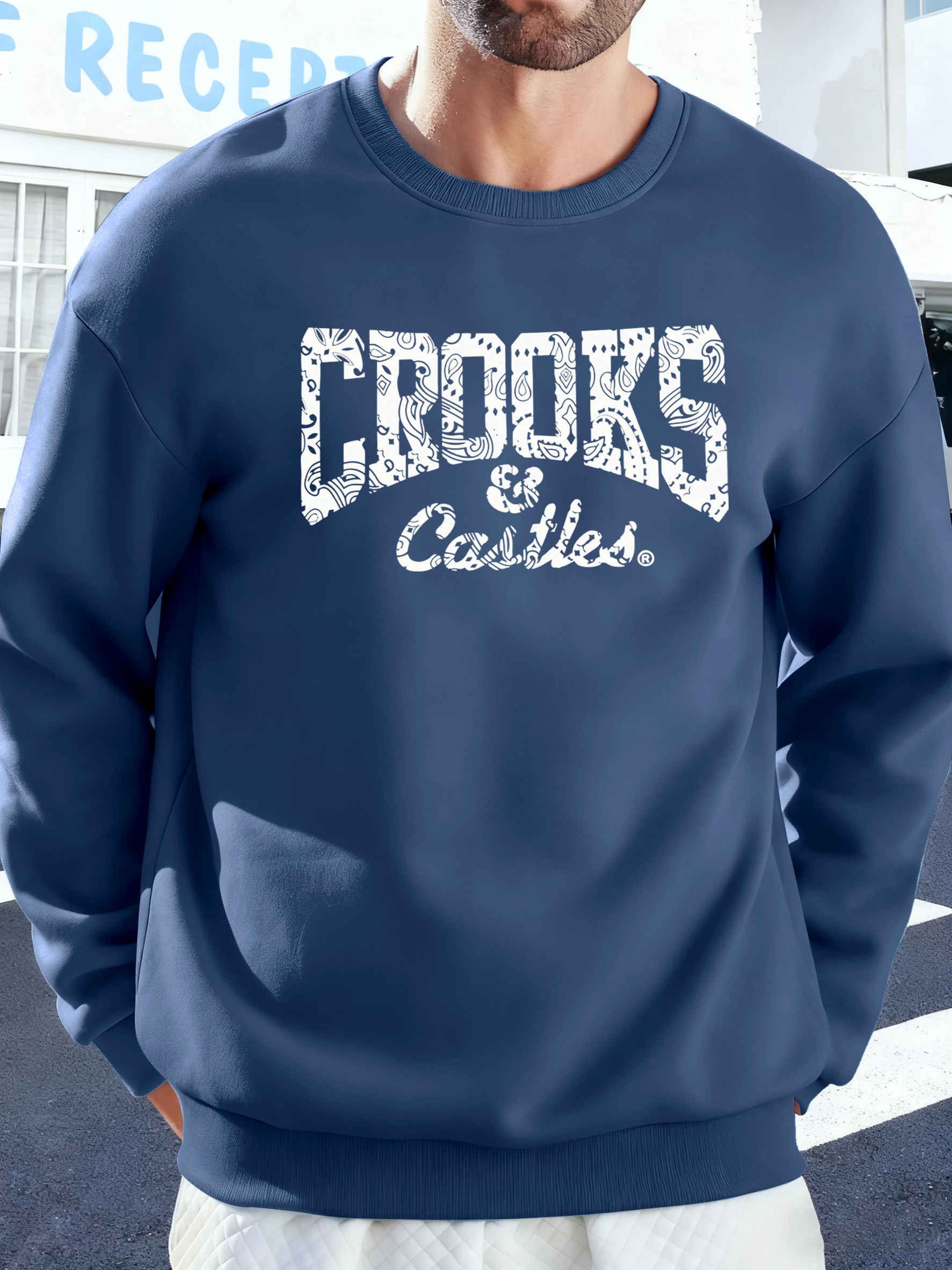 Crooks Castles Print Men Fashion Warm Pullovers Street Fleece 
