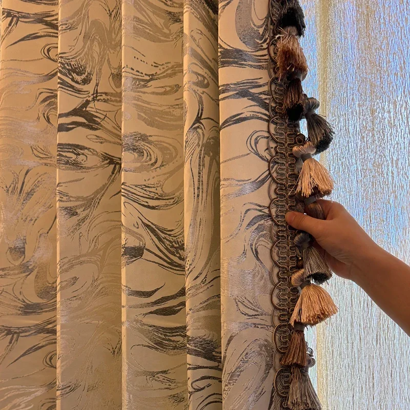 Grey Tengyun High Precision Luxury Lace Curtains for Living Room Bedroom Dining Retro Nature Vertically Custom Size Partition