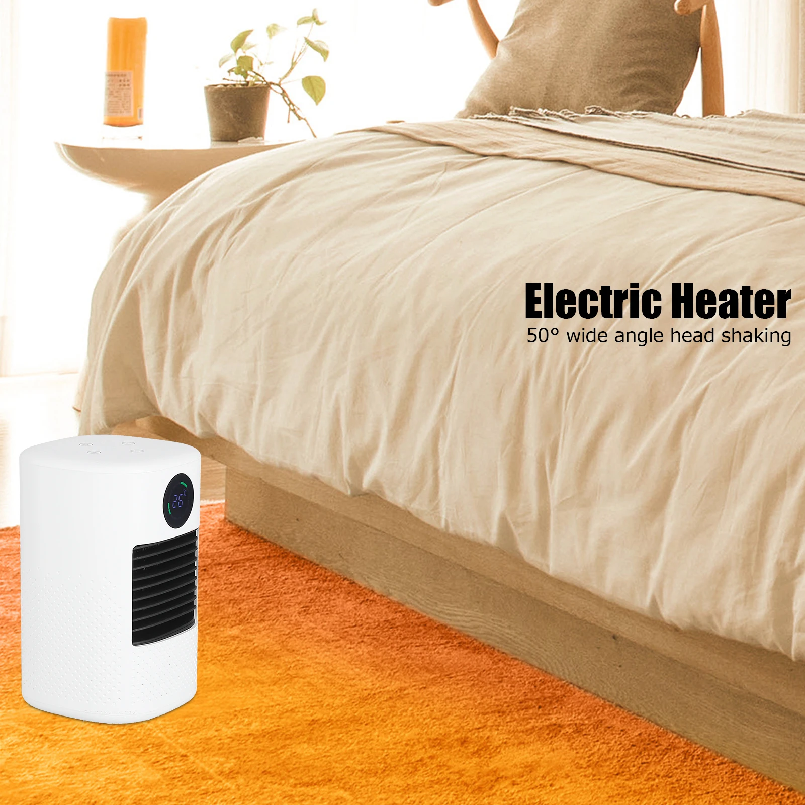 Intelligent Digital Display Fan Heater Quick Heating Warm Air Blower 50° Shaking Head Air Supply Auto Powe