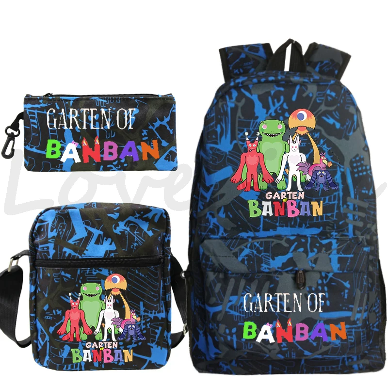 Sac à dos en toile pour enfants, sac à dos de voyage, sac à dos de dessin animé, sac à dos pour garçons et filles, ensemble de 3 pièces, Garten of Banban