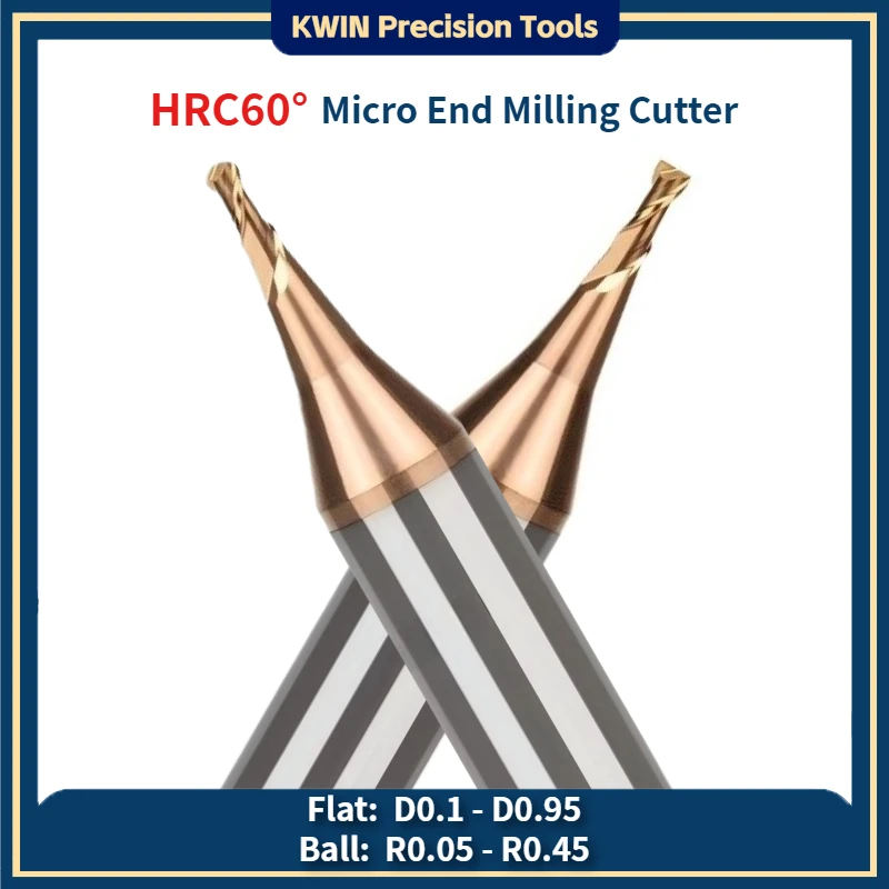 Fresa de carburo de tungsteno para router CNC, microfresa plana y de extremo esférico, para acero, D0.1-0.9 R0.05-R0.45, vástago de 4mm, mini fresa