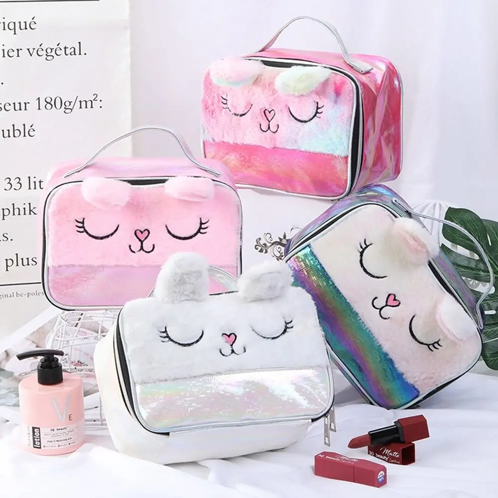 Zipper Pouch Plush Cosmetic Bag Cartoon Multifunctional Plush Storage Case High-capacity Toiletries Organizer Bag Travel