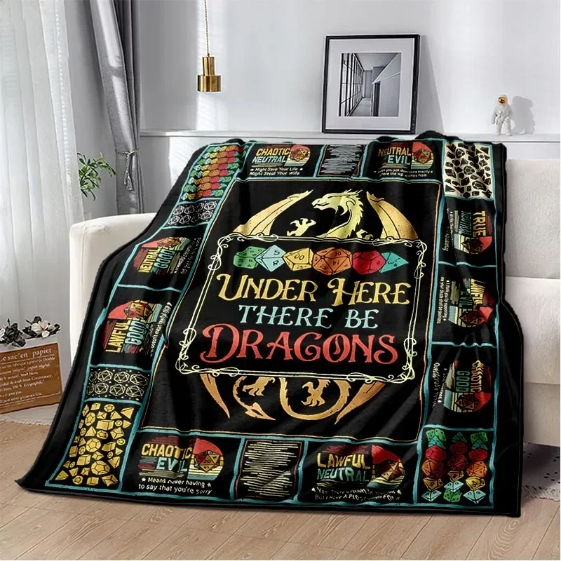 

DND DD Blanket RPG and Dragons Throw Blanket Soft Warm Cozy Flannel Vintage Throw for Bedding Decor Bedroom Gifts