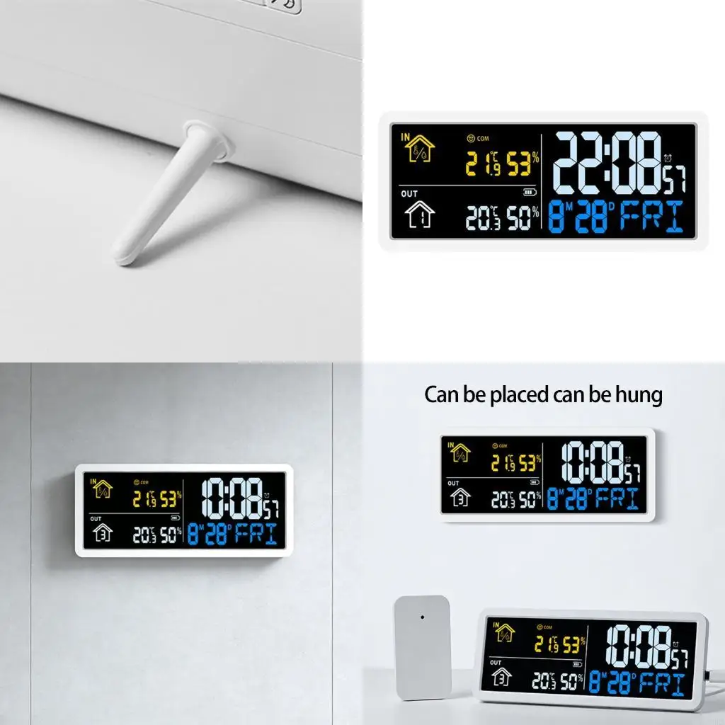 Digitale wandklok met LCD-display voor tijd, datum en nauwkeurige temperatuur-vochtigheidsmeting voor thuiskantoor