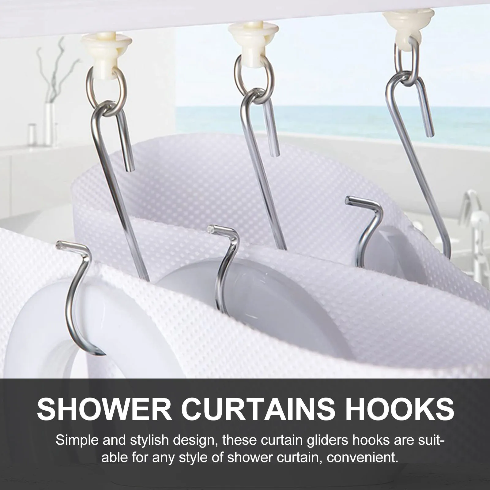 

30 set Curtain Gliders Hooks Plastic Stainless Steel Smooth Sliding For Shower Bathroom Curtains Replacement Drapery Accessories