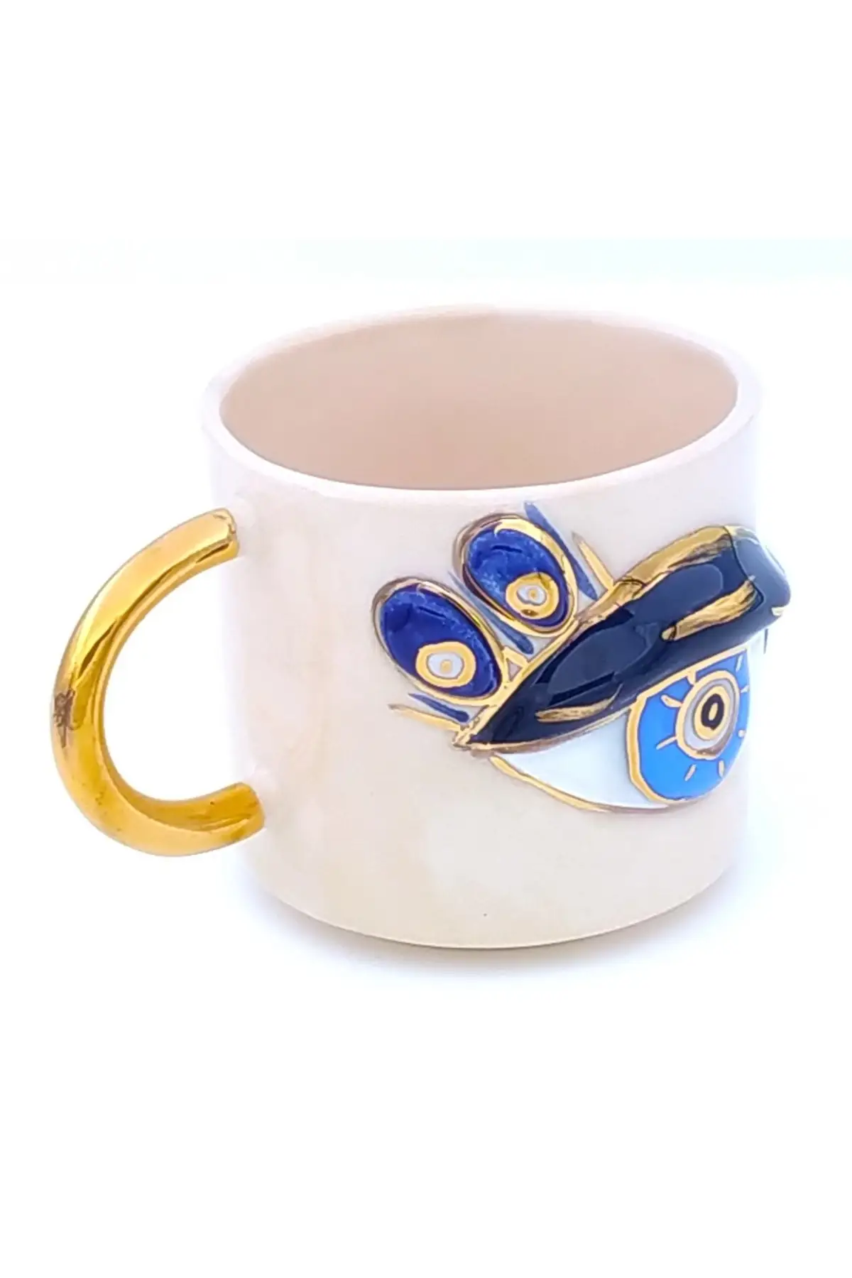 

DOLBOVI 24 sterling gold embroidered, evil eye figured, 100 handmade, double turkish coffee cup