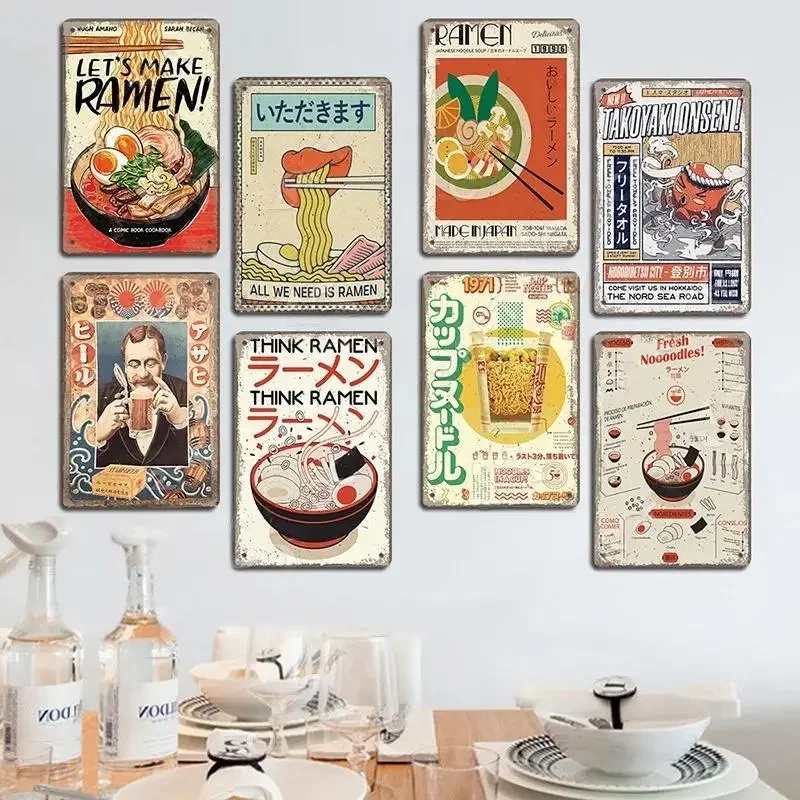 Vintage Japanese Foods Sushi Poster targa in metallo targa in alluminio Ramen birra piatti in metallo per cucina Home Man Cave Bar Wall Decor