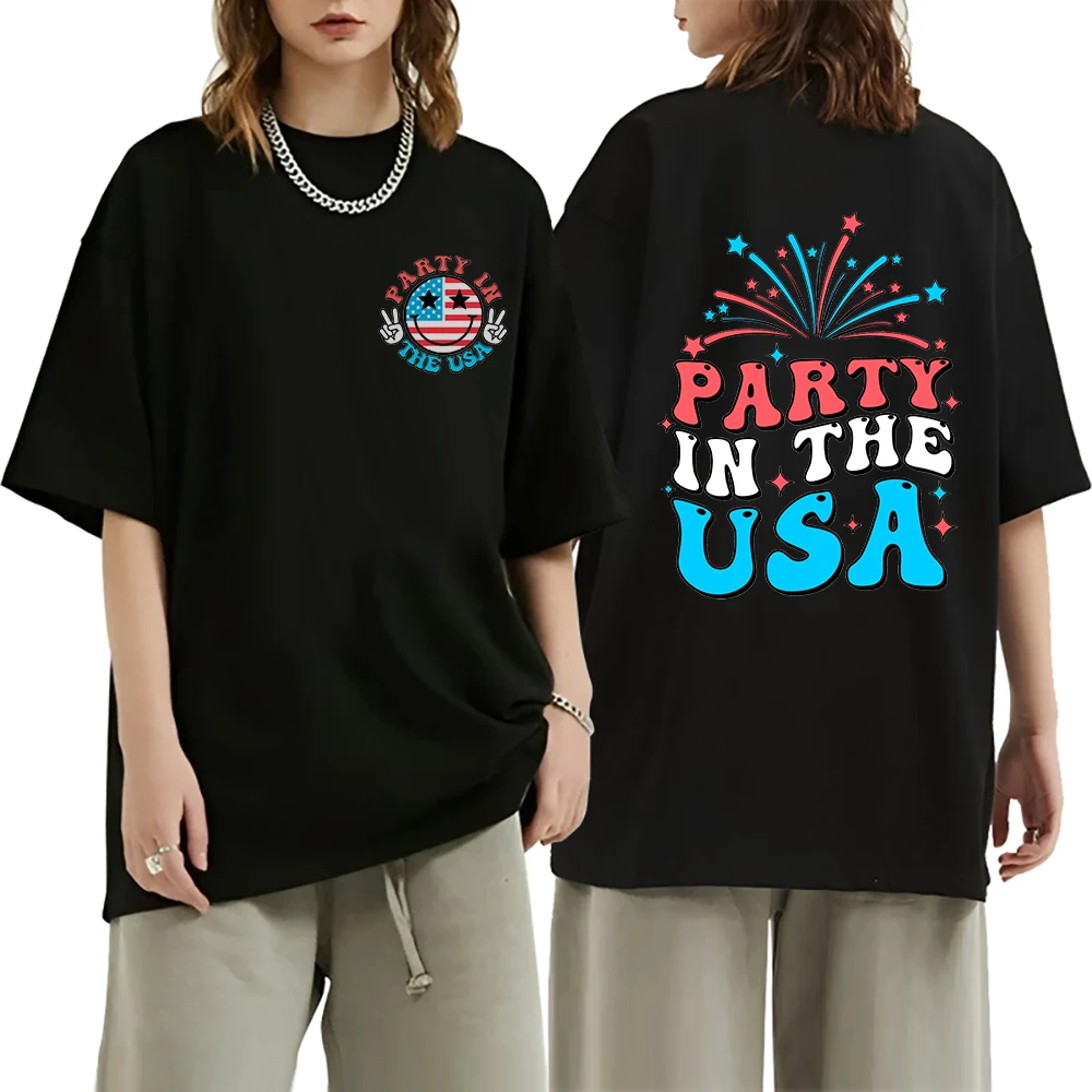 American Party Carnival Memorial Day Pattern Short Sleeves Unisex Easy to Wear Loose Casual Regular Short Sleeves