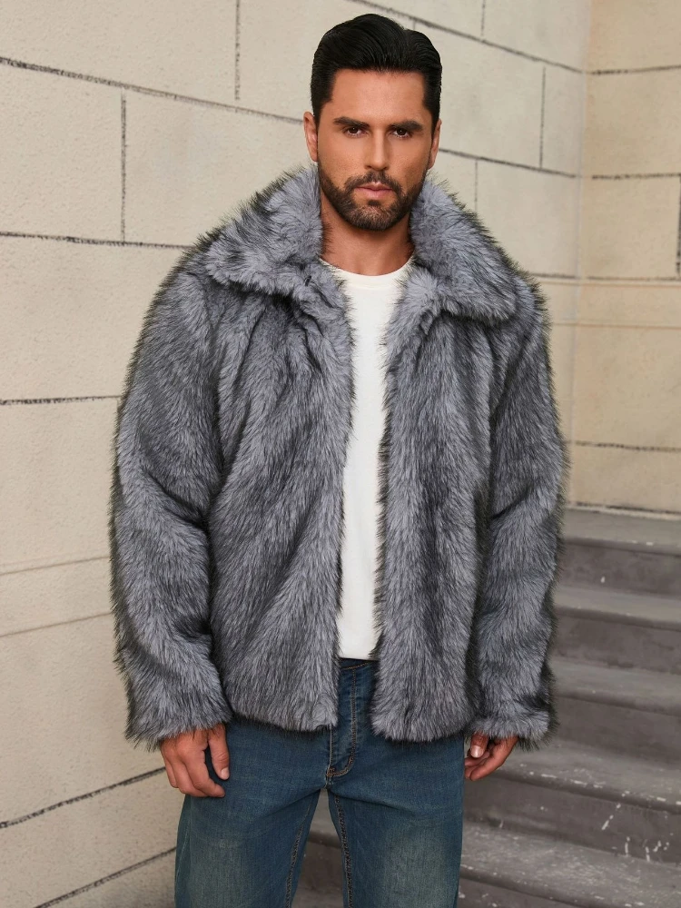 Luxury Brand Men Fur Jacket Lapel Warm Autumn Winter Faux Fur Jacket Casual Loose Coats High-end Outerwear Short Tops Trendy New