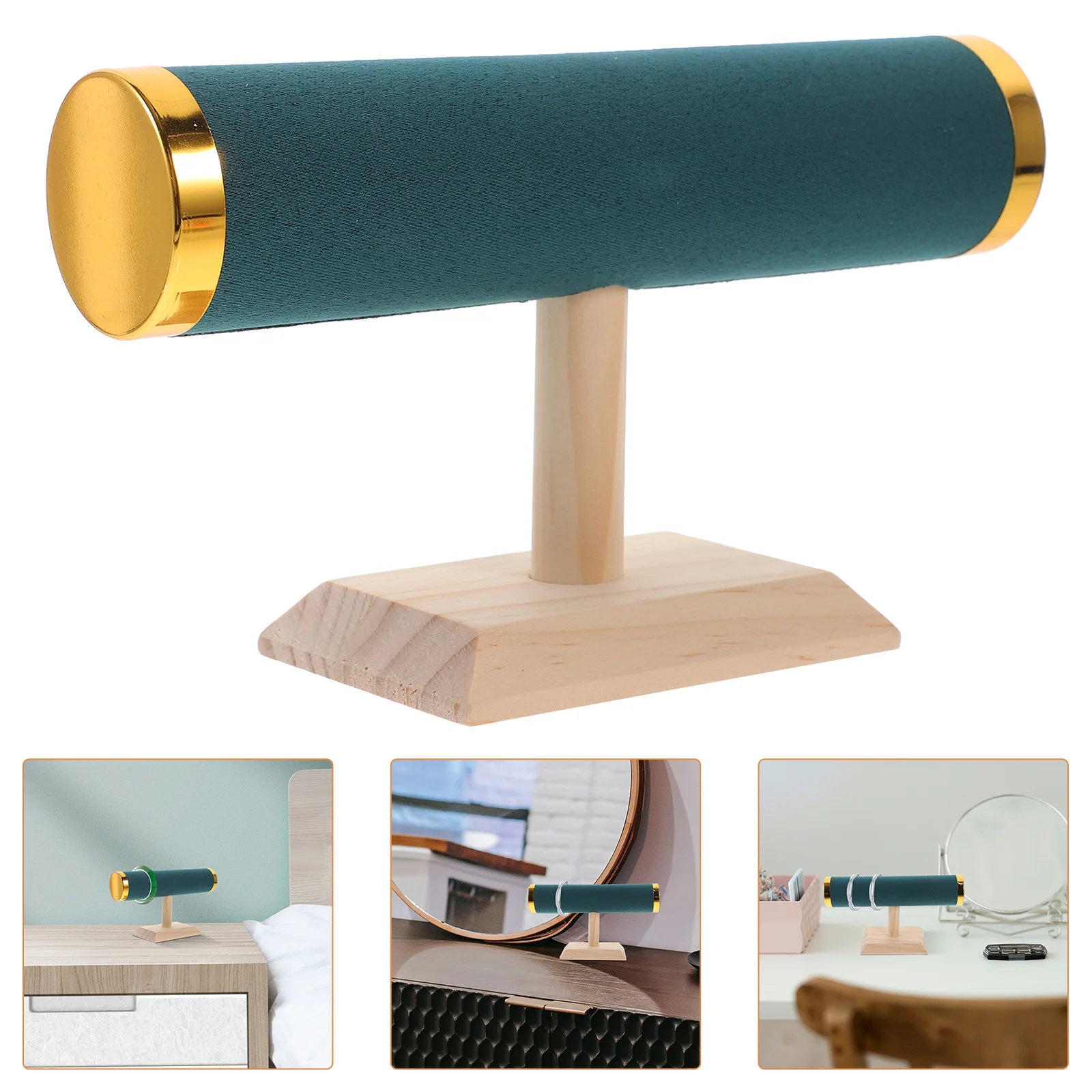 الصلبة الخشب مجوهرات عرض الرف T على شكل سوار حامل للساعات أساور Scrunchies سطح المكتب المنظم الوقوف